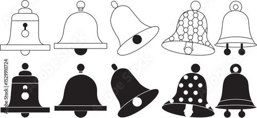 Stylized Decorative Bell Icons – Festive and Alert Symbols – Vector Collection.