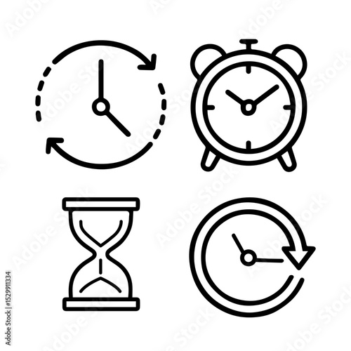 Symbols and Icons Representing Time Management and Accurate Measurement Techniques