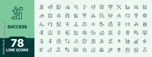Success icon set. It contains symbols to win, business, growth, achievement and more. Growth icon set. Minimal icons collection. Editable stroke vector art.