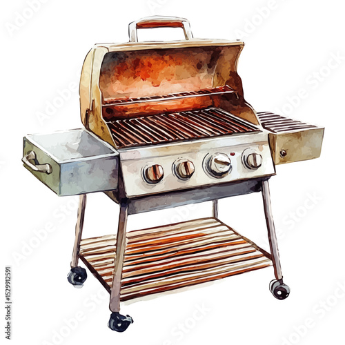 Grill, watercolor drawing vector, isolated on a white background.