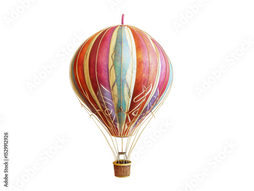 Ornate hot air balloon against a black backdrop.