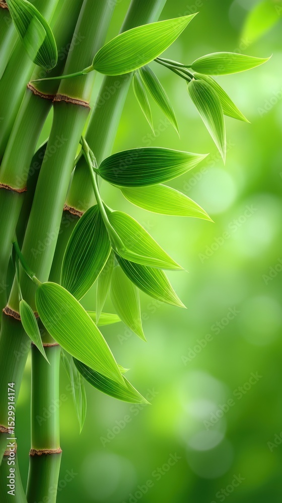 Obraz premium Fresh bamboo stalks with vibrant green leaves