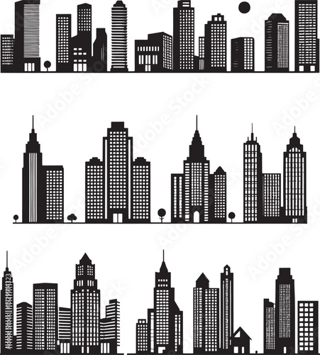 Urban Building Silhouettes Clipart. Office Towers and Skyscrapers in Icon Style