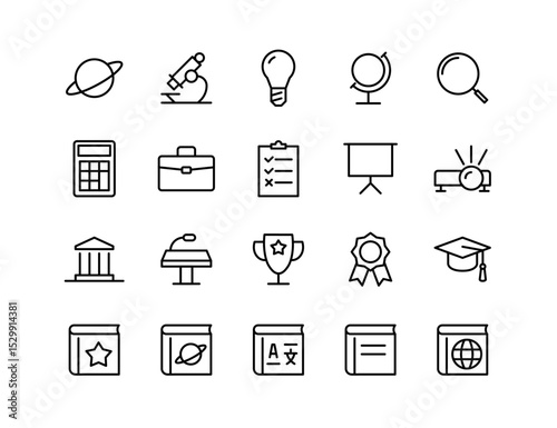 Education Vector Icon Set | Adjustable Line Weight | Learning, school, teaching, books, student, knowledge, classroom, academic, training, science, lecture, education icons