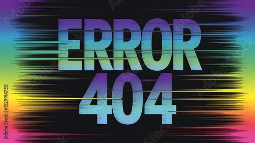 Error message four oh four display with glitch effect and rainbow color background design style