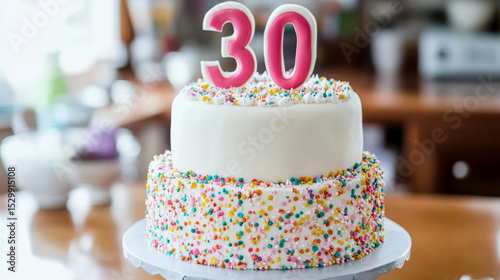 A birthday cake that features the number 30 as its decorative centerpiece.