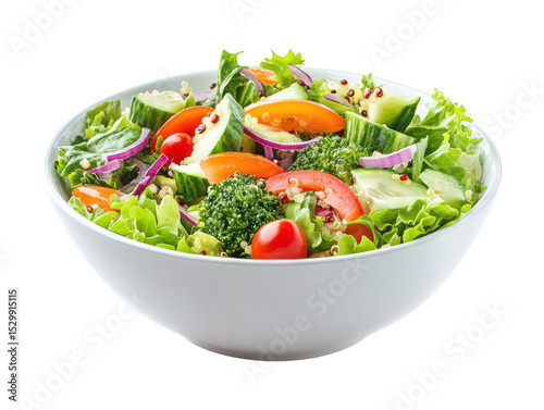 Colorful vegetable salad in a white bowl.
