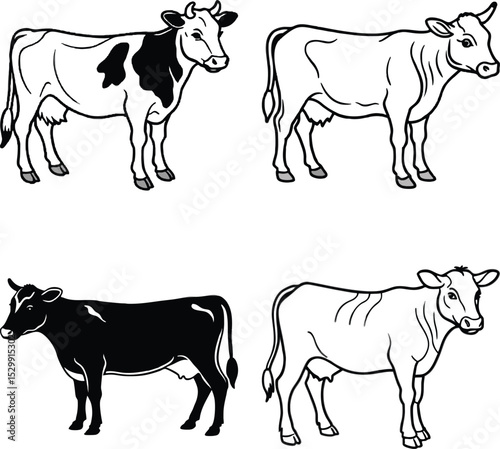 Cow Buffalo logo icon collection set, Modern futuristic cyborg bull full body illustration design set
