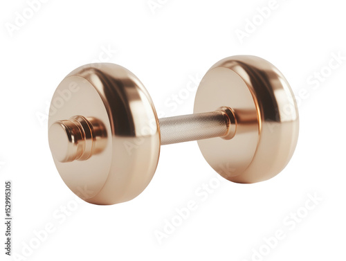 Rose gold dumbbell isolated on black background.