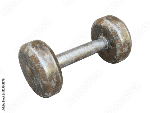 Rusted dumbbell isolated on black background.