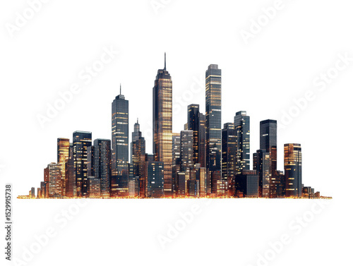 Illuminated cityscape at night.