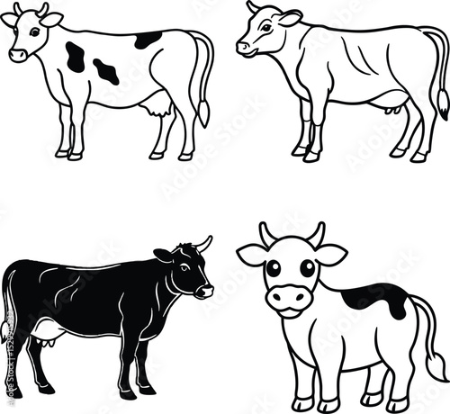 Cow Buffalo logo icon collection set, Modern futuristic cyborg bull full body illustration design set
