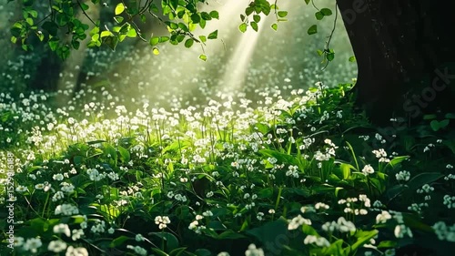 Wallpaper Mural Sunlight filters through forest floor wildflowers Torontodigital.ca