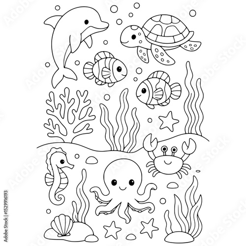Underwater Coloring Book Page