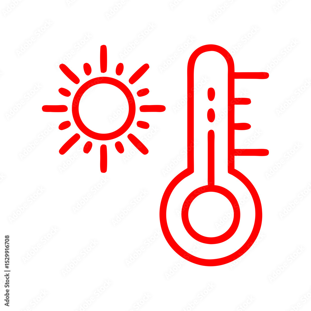 Red thermometer with sun icon representing temperature changes Red thermometer with sun icon representing temperature changes
