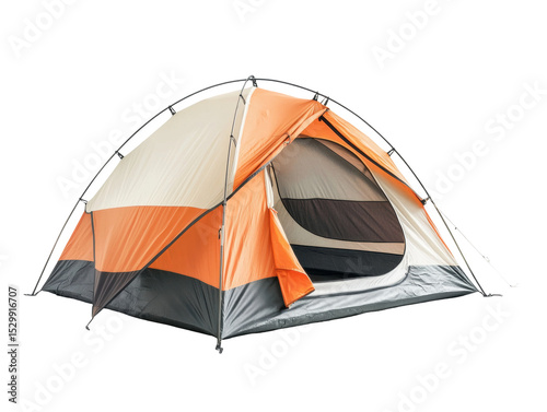 Orange and beige camping tent against a black background.