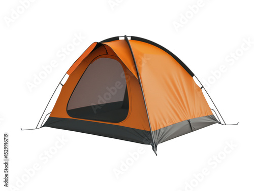 Orange camping tent against a black background.