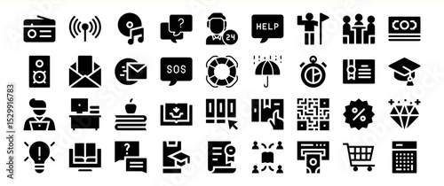 A diverse collection of glyph icons representing various concepts and ideas