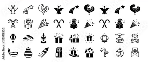 A collection of festive and celebratory icons, perfect for Christmas and winter holidays