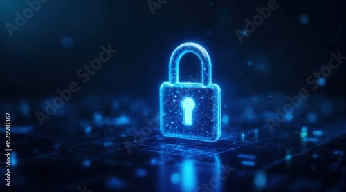 Digital security icon with network grid and light bloom