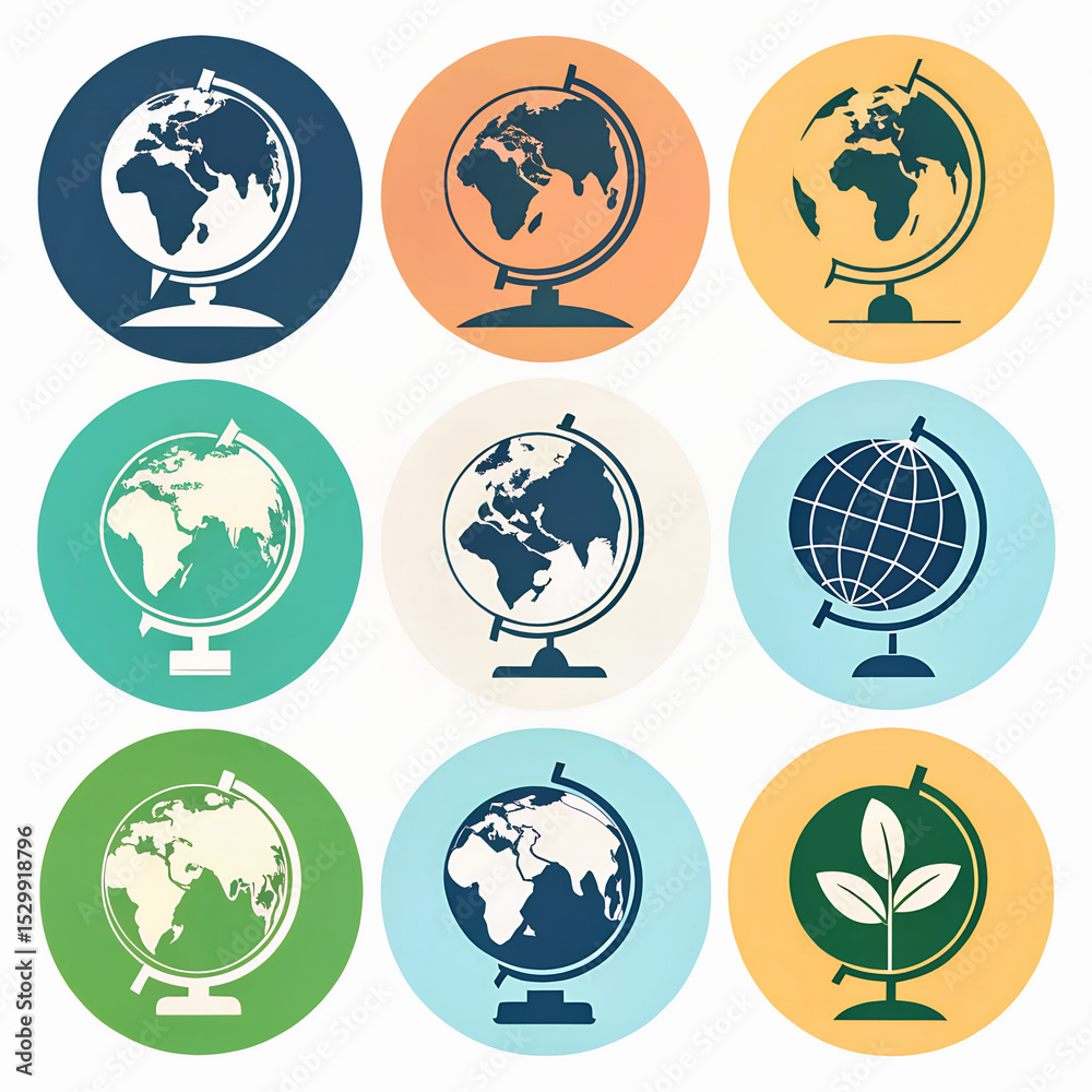 Obraz premium Globe silhouette collection, clean vector Earth icons for apps and branding.