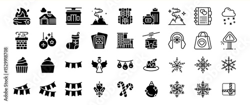 Winter Holiday and Travel Icons: A Collection of Vector Graphics