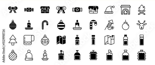A collection of Christmas and winter-themed icons, including gifts, ornaments, candles, and beverages