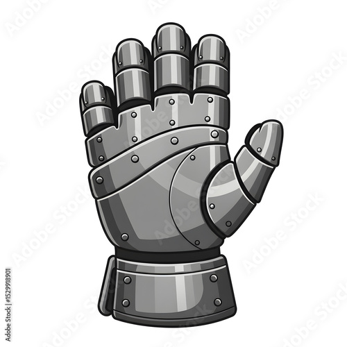 3D Medieval Armored Gauntlet with Articulated Metal Plates, Symbolizing Strength and Protection