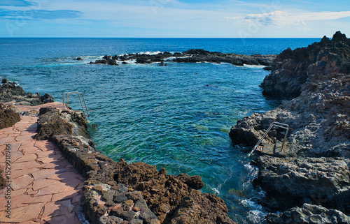 A beautiful natural pool in the el hierro canary island denominate PLAYA DE TACORON.