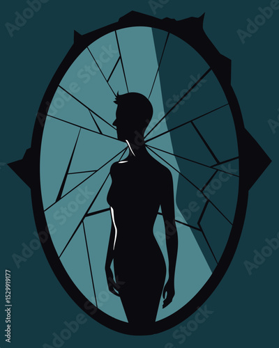 Like a mirror reflecting a shattered image the persons silhouette was marred by an intricate network of stress fractures revealing the inner turmoil they were facing.. Vector illustration