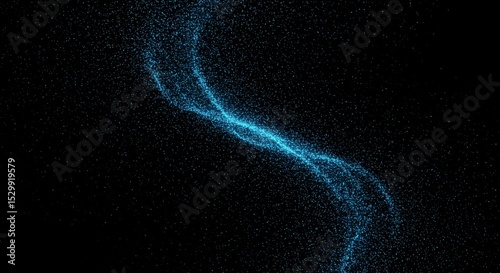 Abstract Blue Sparkle Glitter Particles Wave in Black Background