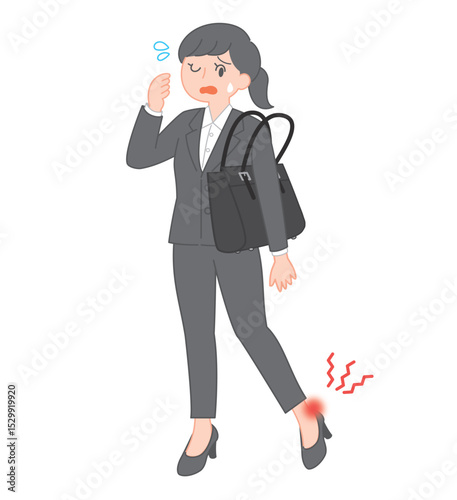 ヒールで足を痛めた就活生（パンツスタイル）/Job-Hunting Woman with Heel Pain (Pants Style)