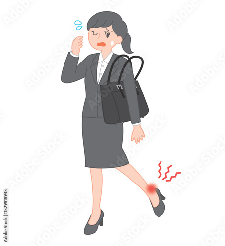 ヒールで足を痛めた就活生（スカートスタイル）/Job-Hunting Woman with Heel Pain (Skirt Style)