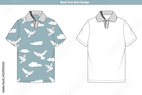All over and blank polo shirt vector flat drawing