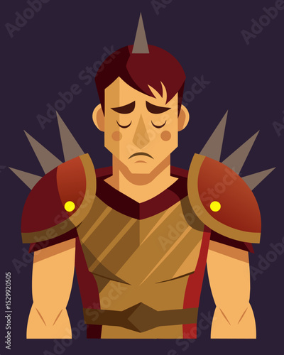 Despite the layers of armor their slumped shoulders reveal the exhaustion and strain of constantly defending themselves.. Vector illustration
