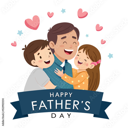 Happy Father's Day: A heartwarming illustration of a father embracing his children