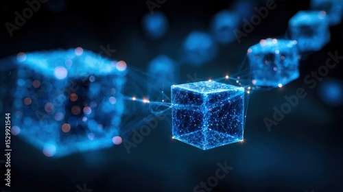 Blue blockchain structure floating in dark tech space
