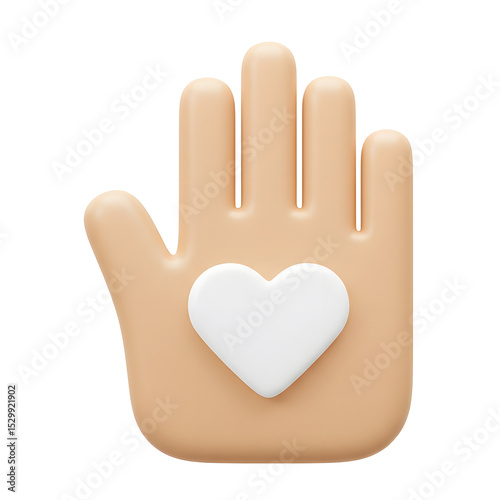 3D Minimalist Beige Hand with White Heart Symbolizing Care, Love, and Support