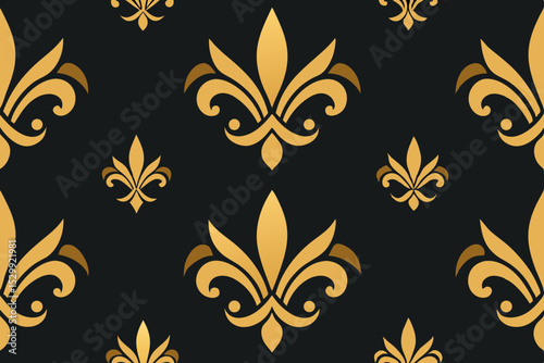 Seamless vintage floral golden damask pattern wallpaper or textile design
