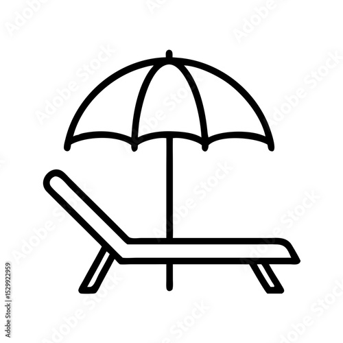 Ultra-Thin Line Icon of Beach Chair with Umbrella – Minimalist Outdoor Leisure Illustration

