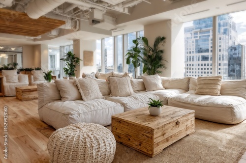 Bright Scandinavian coworking space with minimalist design