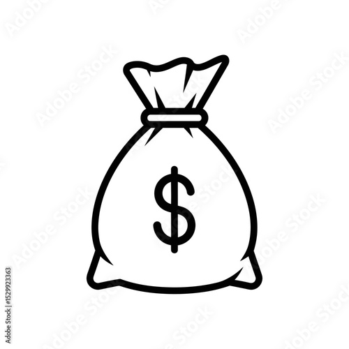 Money bag illustration in black and white representing wealth  