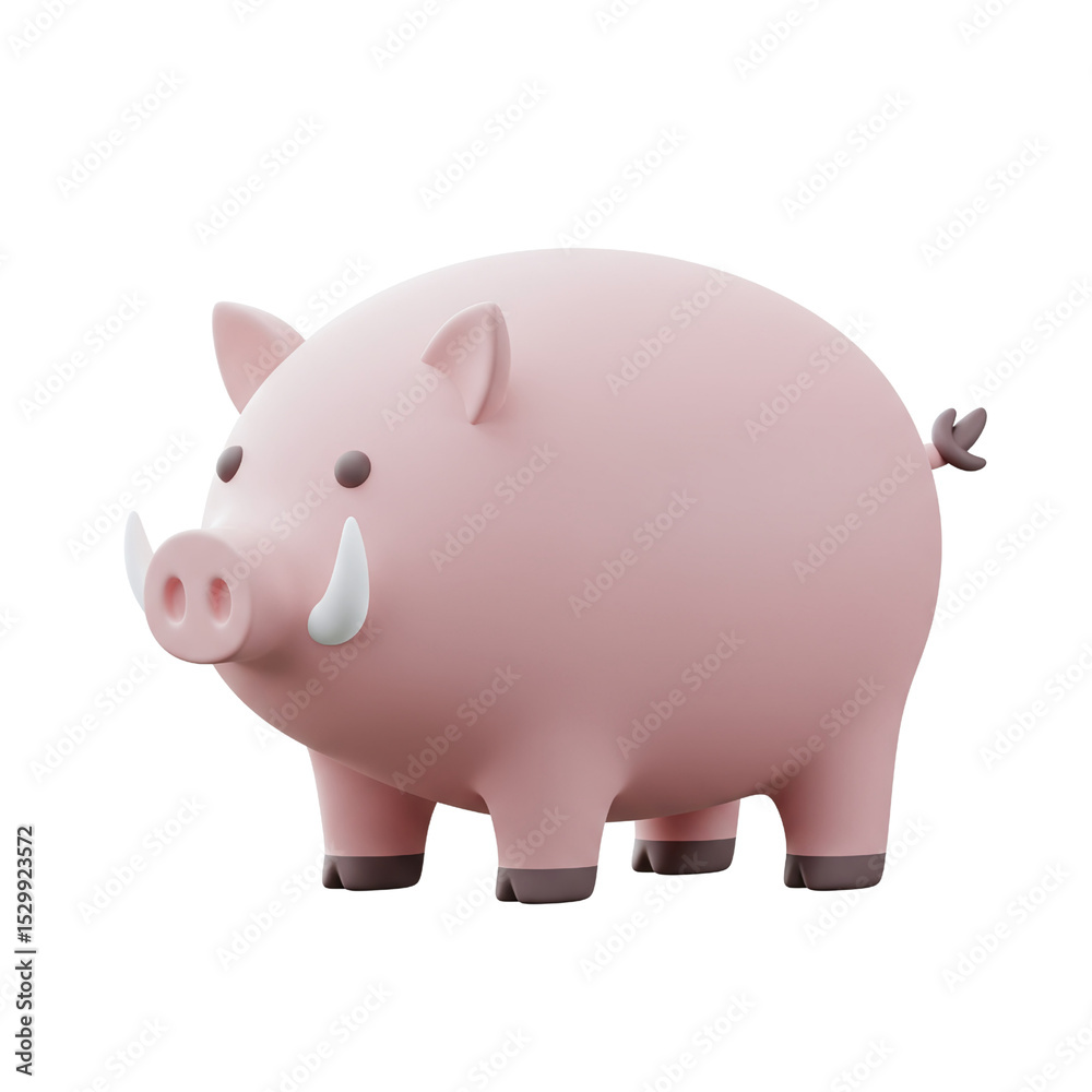 Fototapeta premium 3D cartoon pig with pink round body and short tail