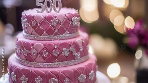 A glittery pink and silver cake specially made to celebrate a 50th birthday. 