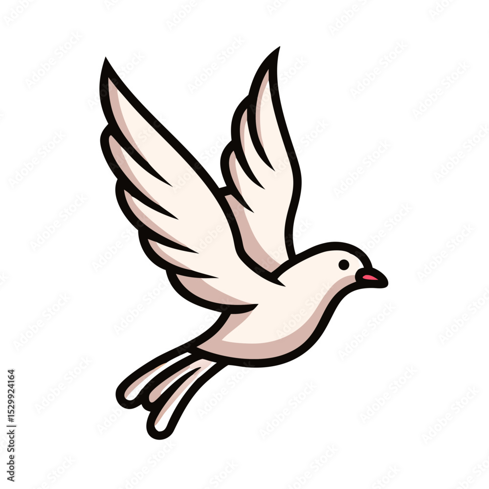 Obraz premium White dove bird flying with spread wings in outline style