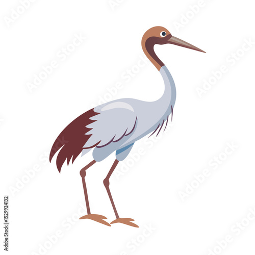 Standing crane bird icon in flat style on white background