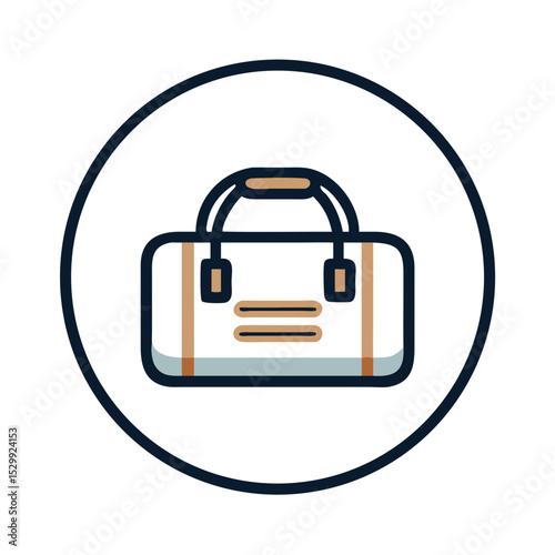 Duffle bag icon in circular outline on white background