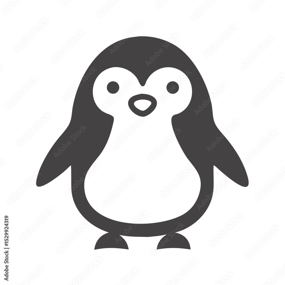 Fototapeta premium Black outline penguin icon on white background 