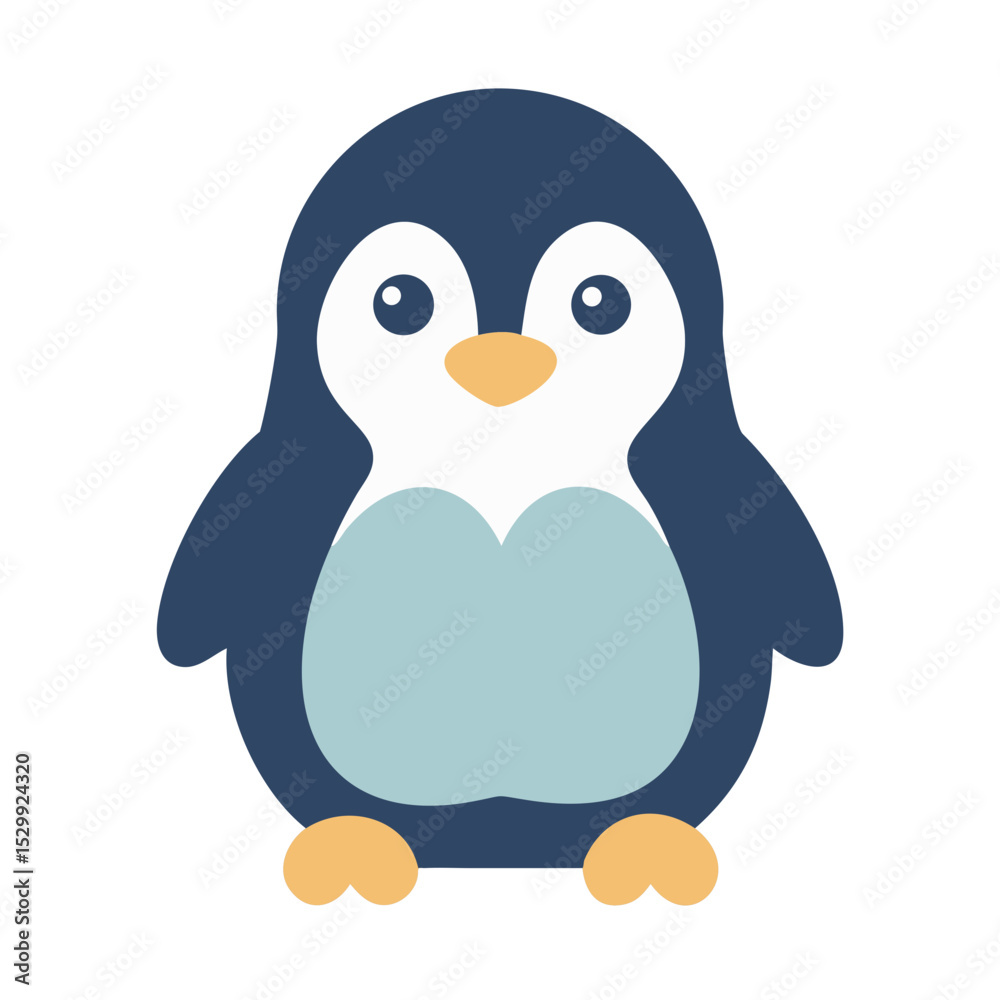 Fototapeta premium Cute cartoon penguin standing on white background 