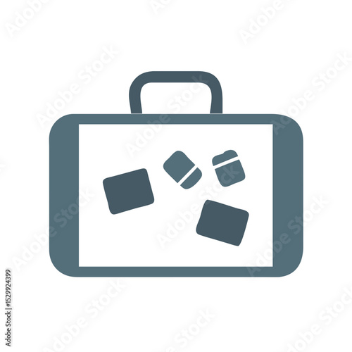 Minimal suitcase icon with travel stickers in silhouette style